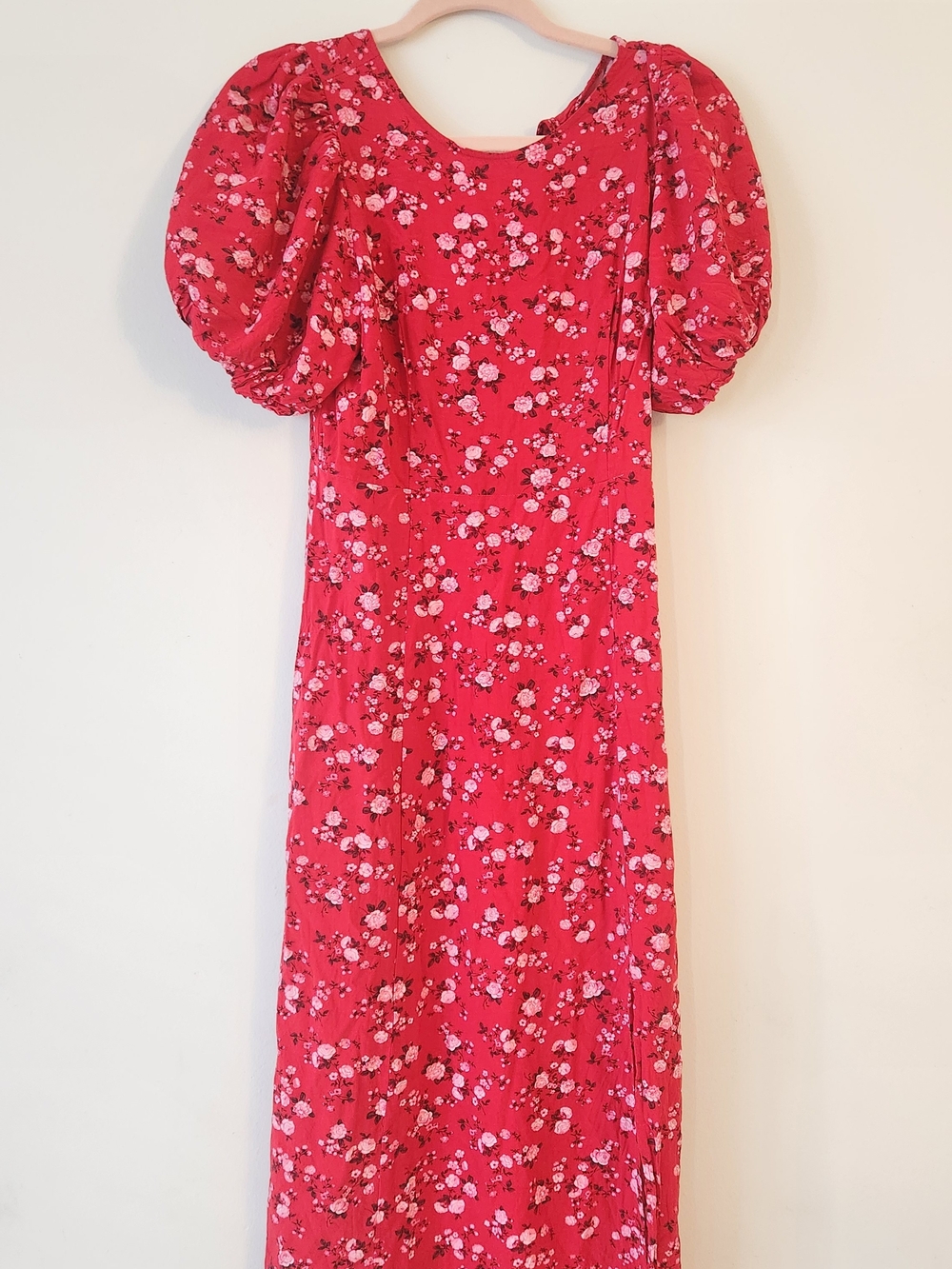 Old Navy Red Floral Puff-Sleeve Maxi Dress